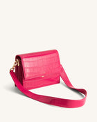 Mini Flap Crossbody - Magenta Croc