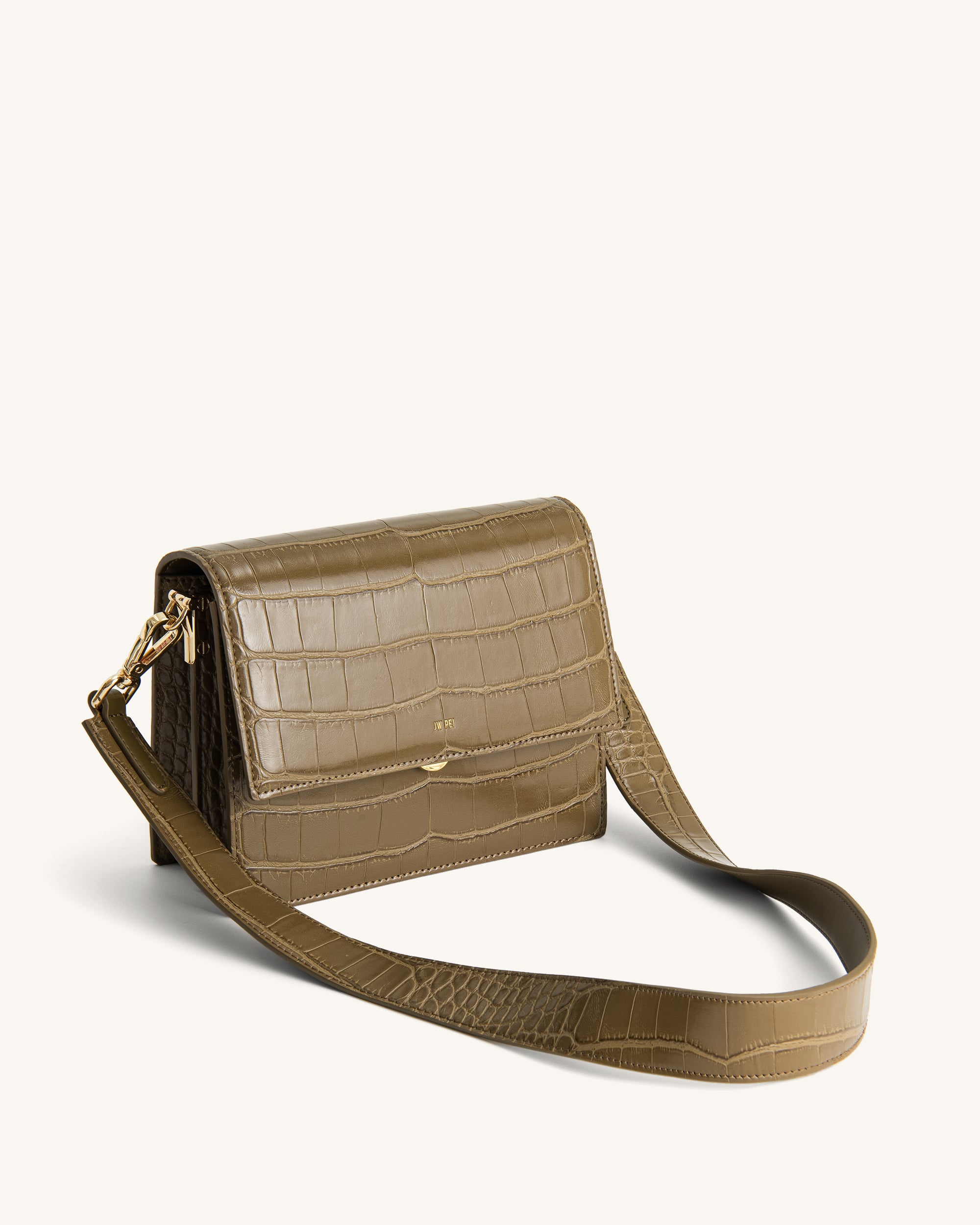 JW PEI Women's Mini Flap Metallic Crossbody - Ancient Gold Lizard: Handbags