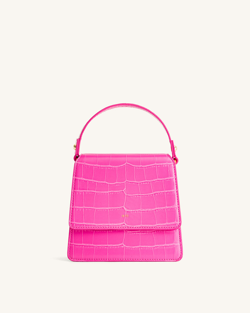 FAE Top Handle Crossbody - Hot Pink Croc