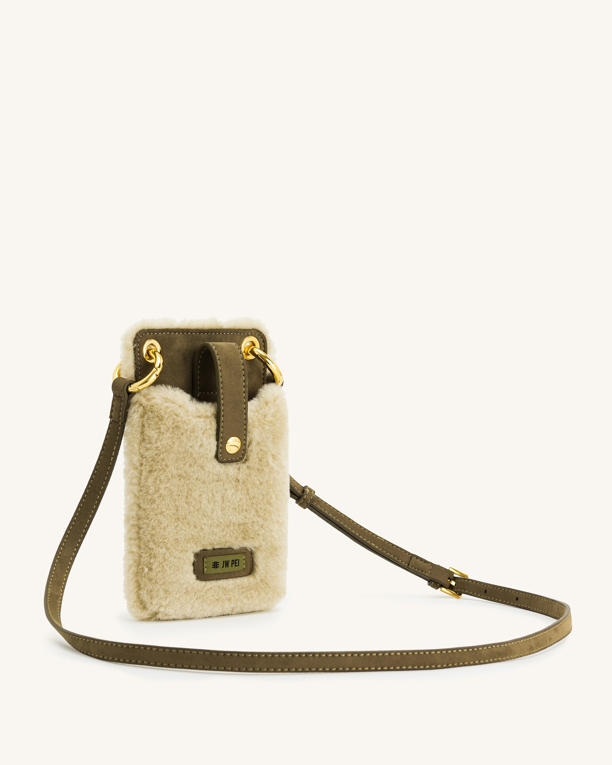 Aylin Faux Fur And Suede Phone Bag - Dark Olive & Light Milk Green