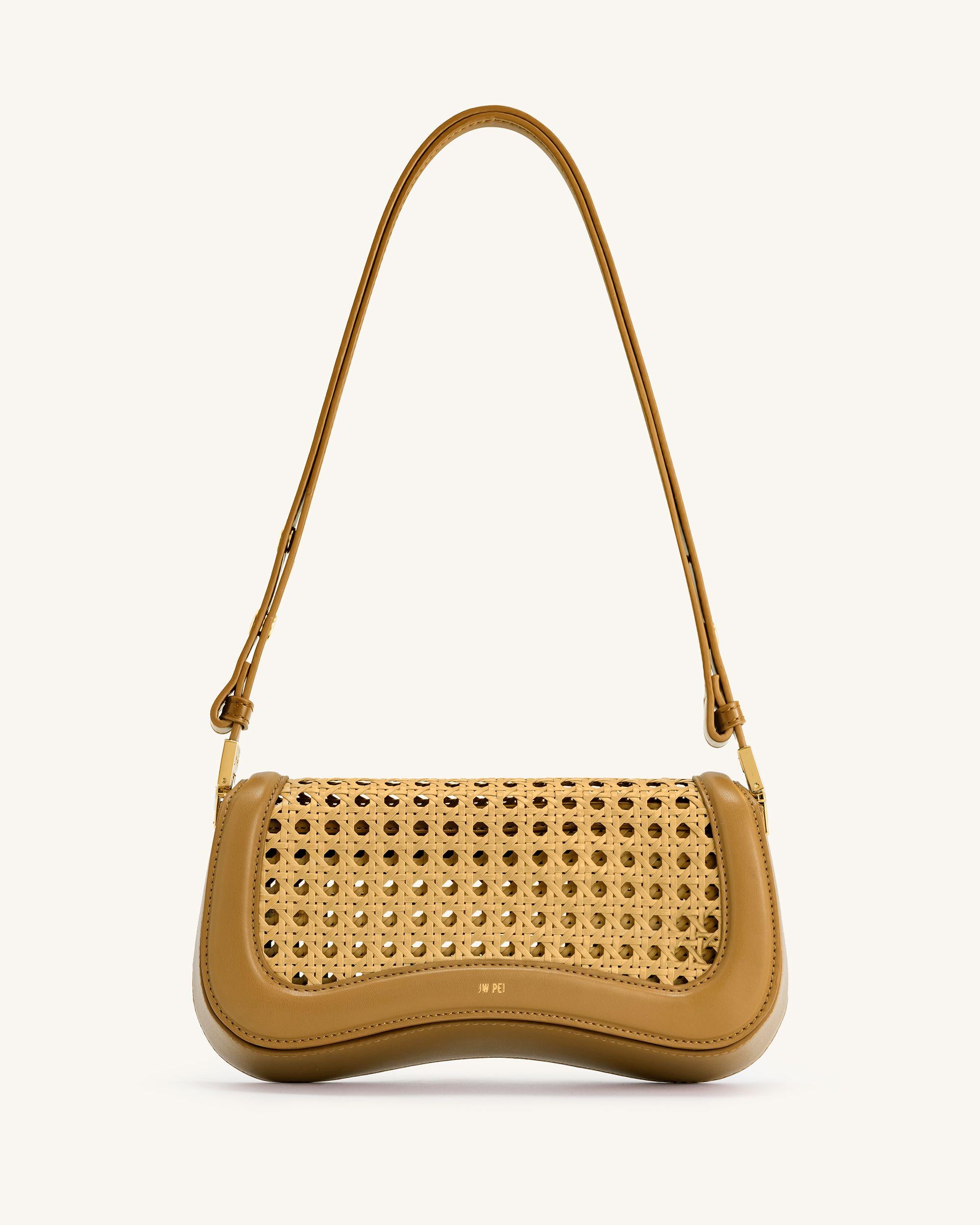 JoyFauxBambooWovenShoulderBag-Brown