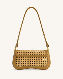 Joy Faux Bamboo Woven Shoulder Bag - Brown