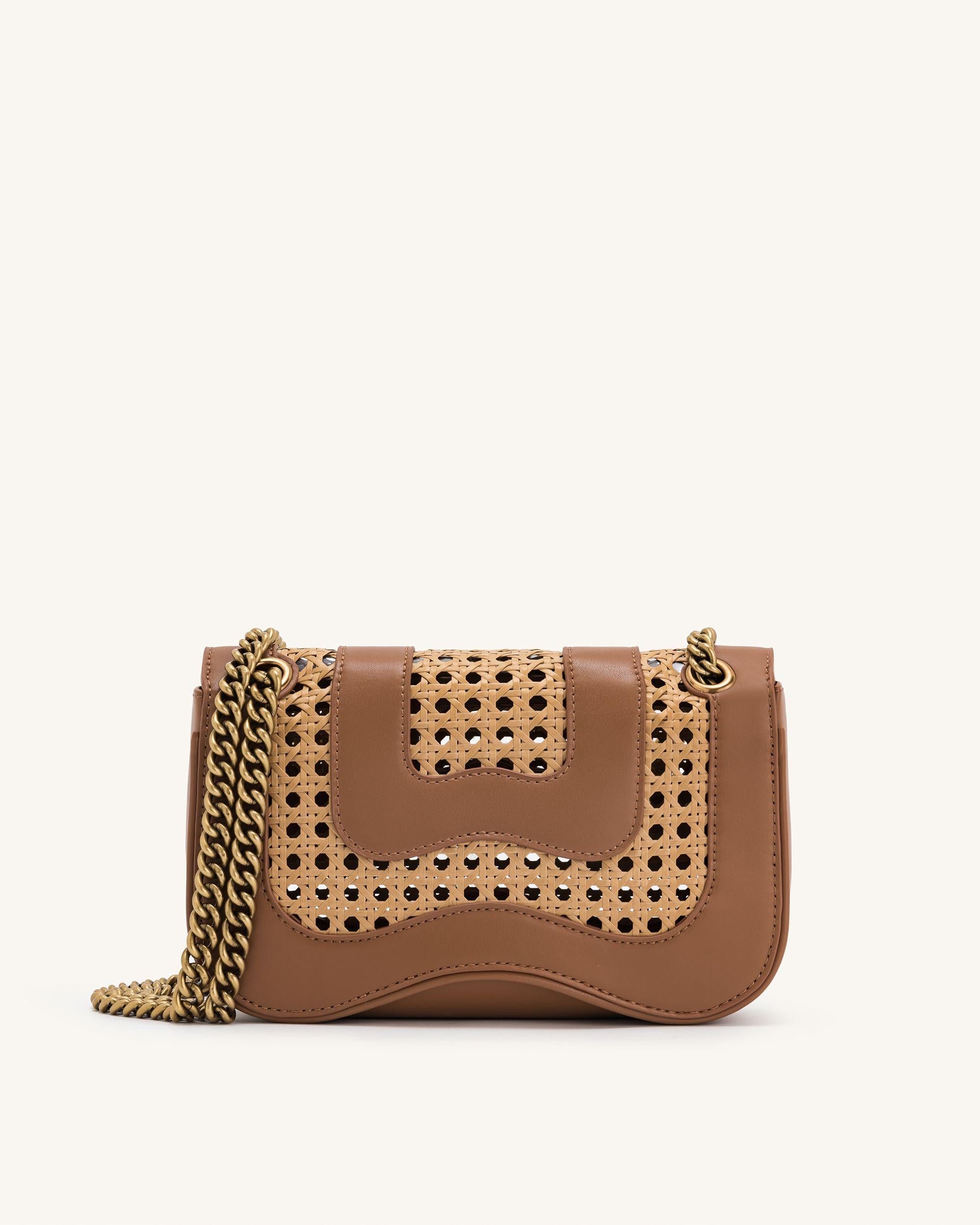 Tina Faux Bamboo Woven Crossbody - Brown