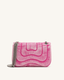 Tina Denim Quilted Chain Crossbody - Pink