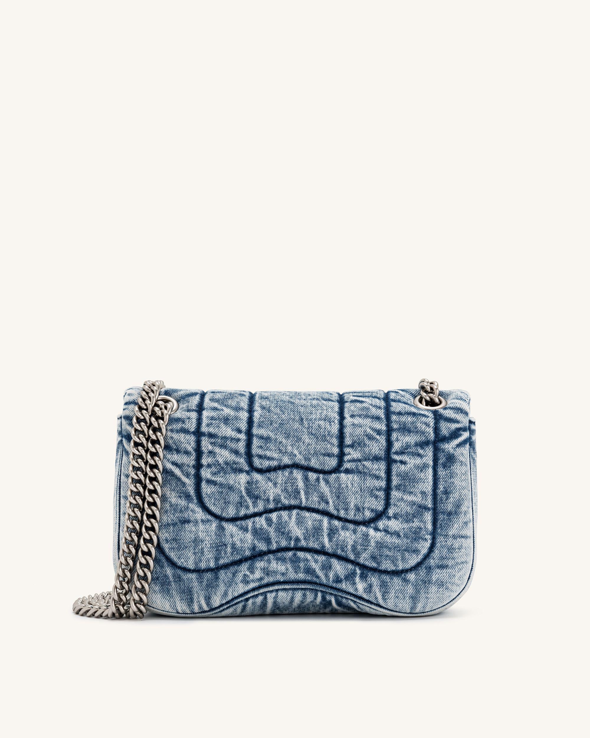 Tina Denim Quilted Chain Crossbody - Blue