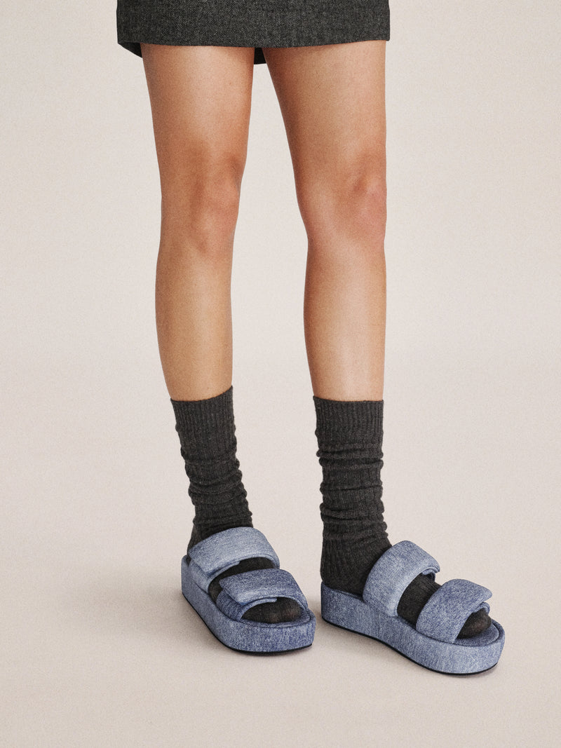 Lexi Denim Embossed Sandal - Blue