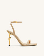 Alivia Gold Metal Heel Sandals - Khaki