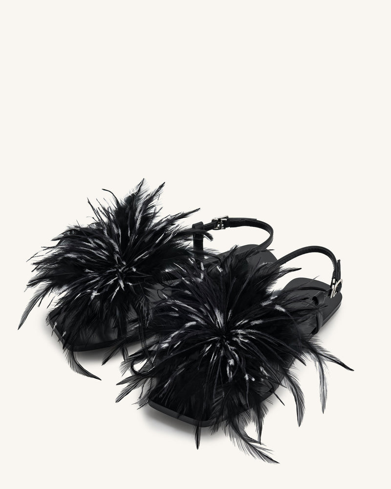 Fluffy Flats Sandals - Black