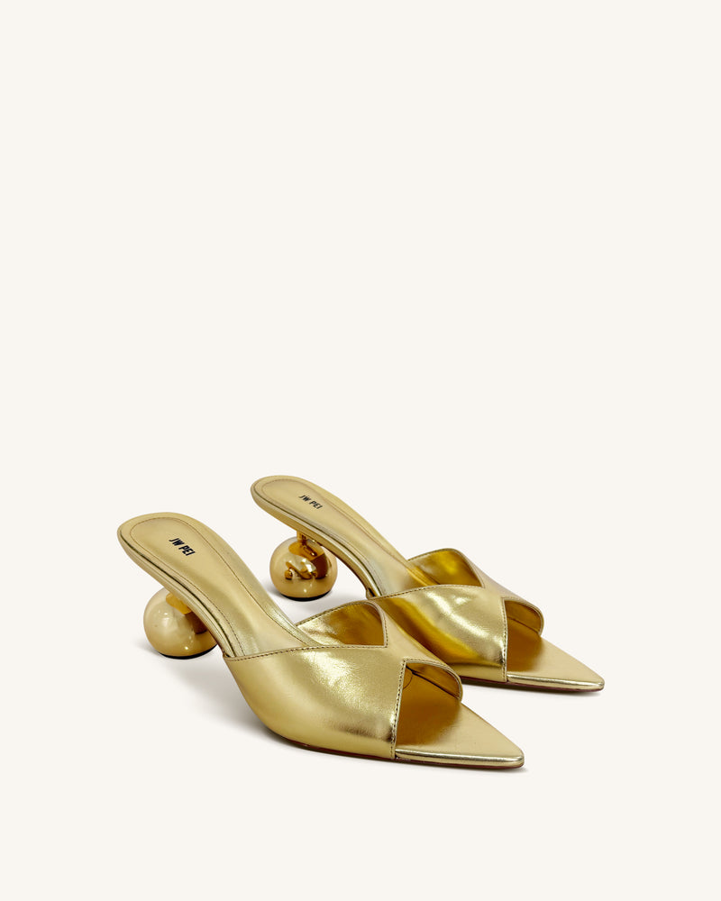 Ellie Sphere Heel Mules - Gold