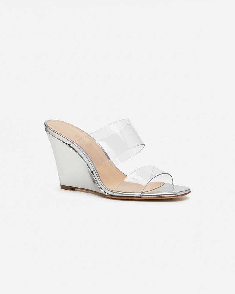 Adeline Transparent Wedge Sandals - Silver