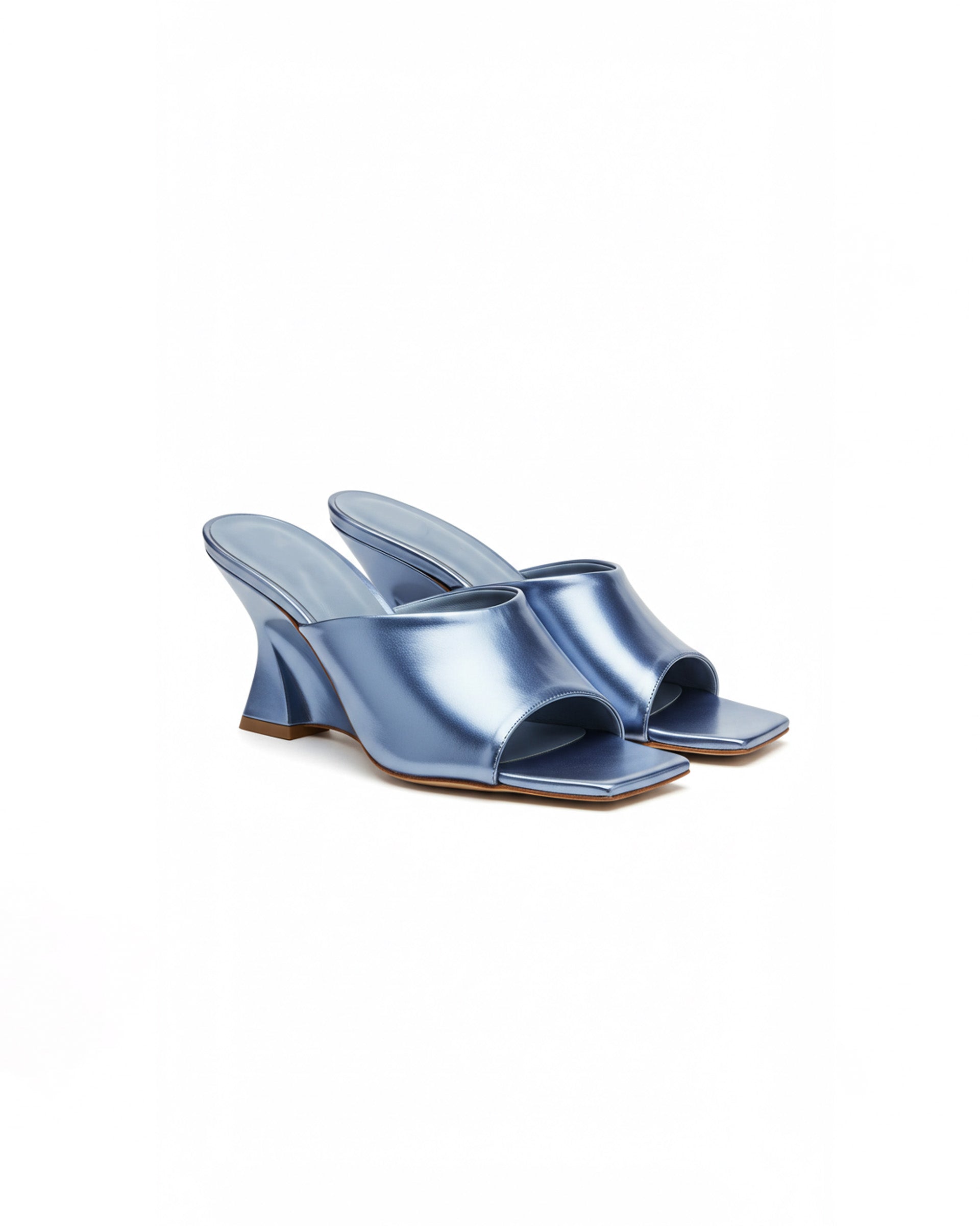 Hazel Metallic Open-Toe Mules - Blue