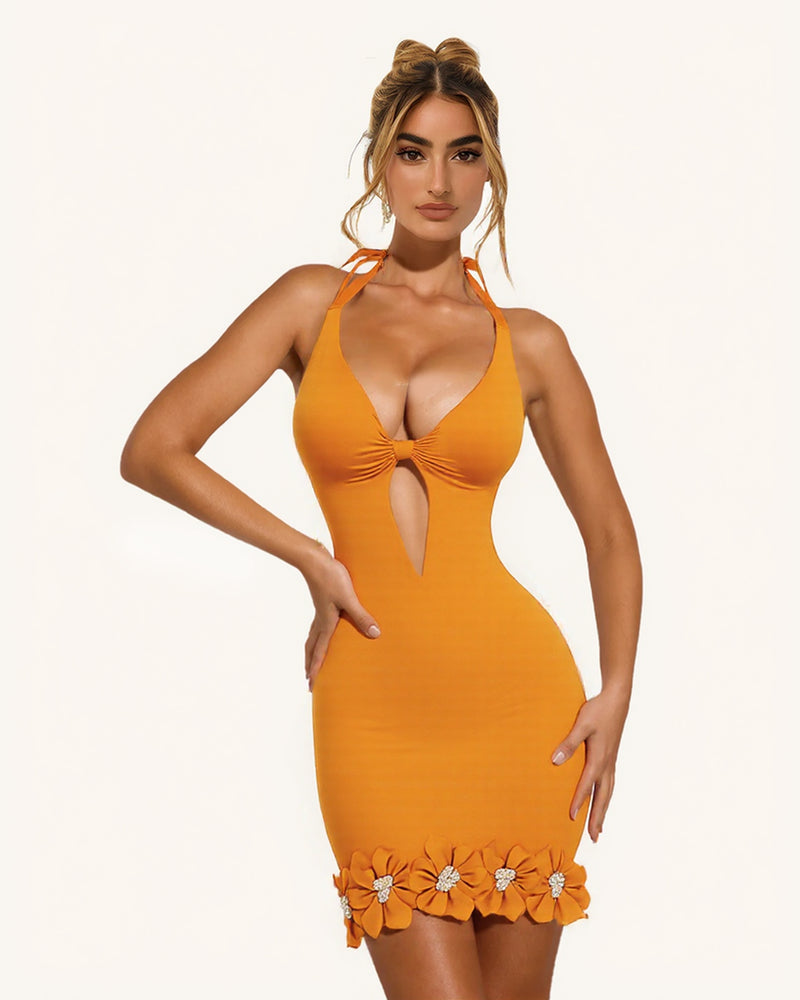 Rylee Floral Cut-Out Dress - Orange