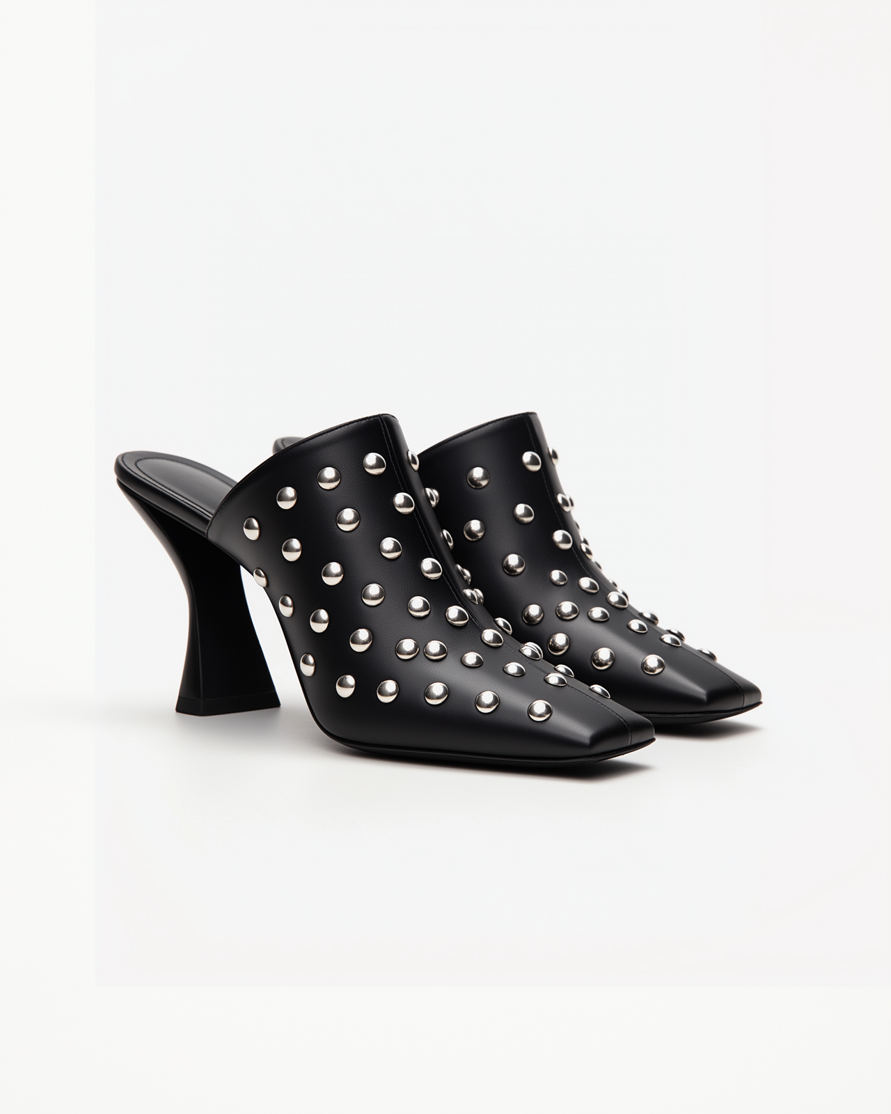 Madelyn Studded Block-Heel Mules – Black/Silver