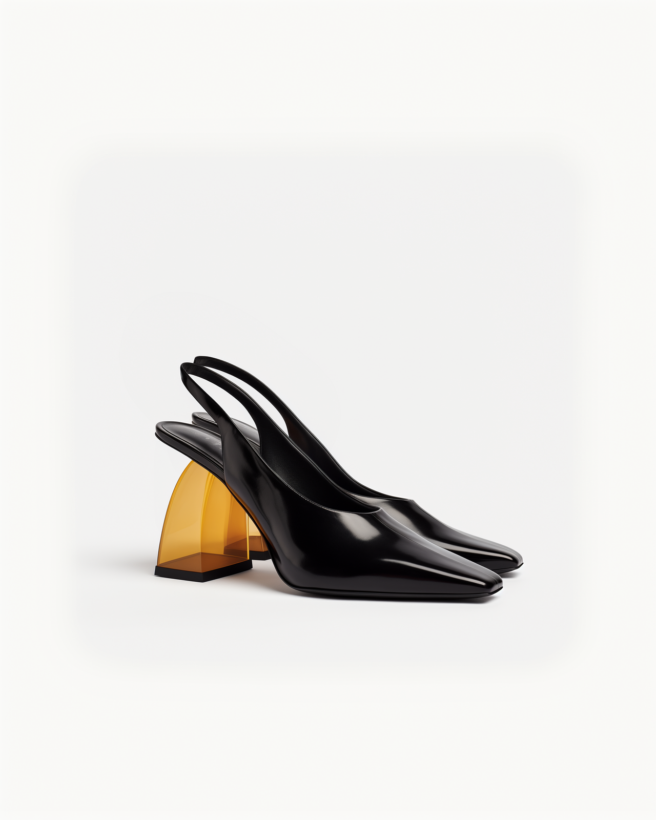 Piper Geometric-Heel Slingback Pumps – Black/Amber