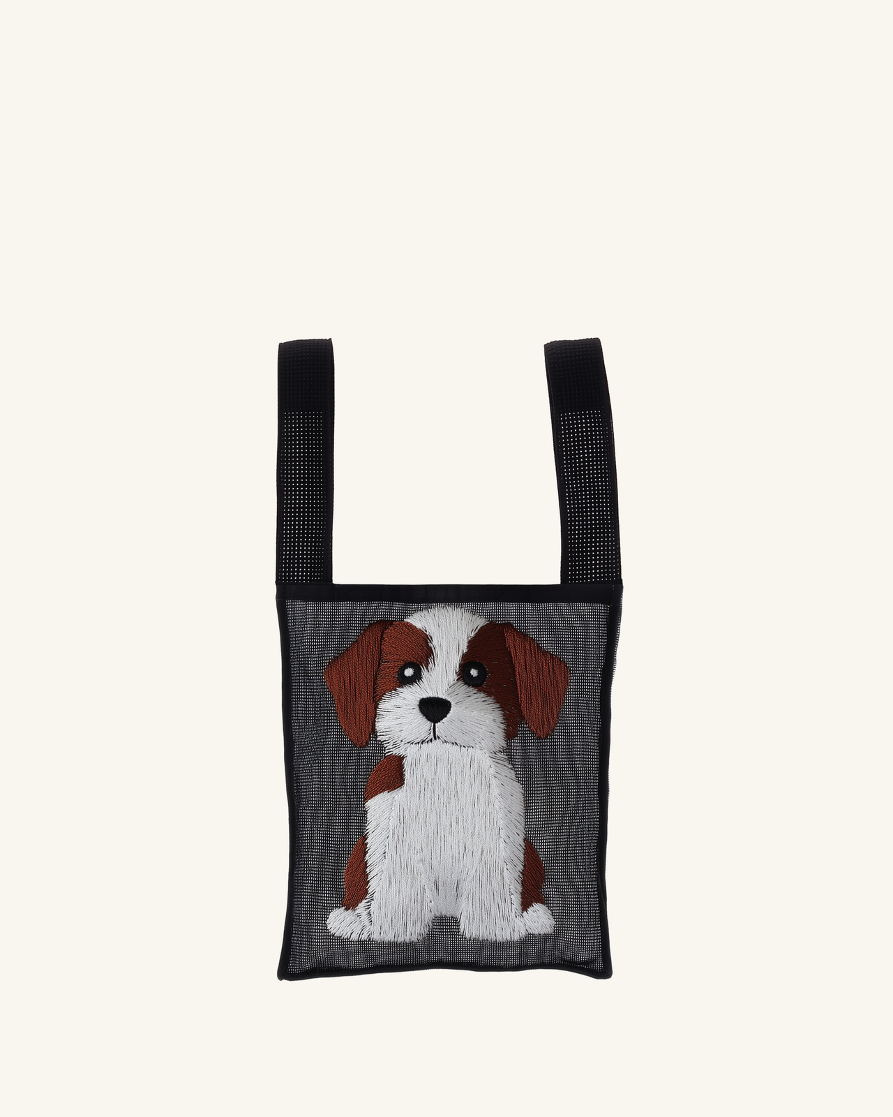 Eva Puppy Embroidered Mesh Tote Bag - Black