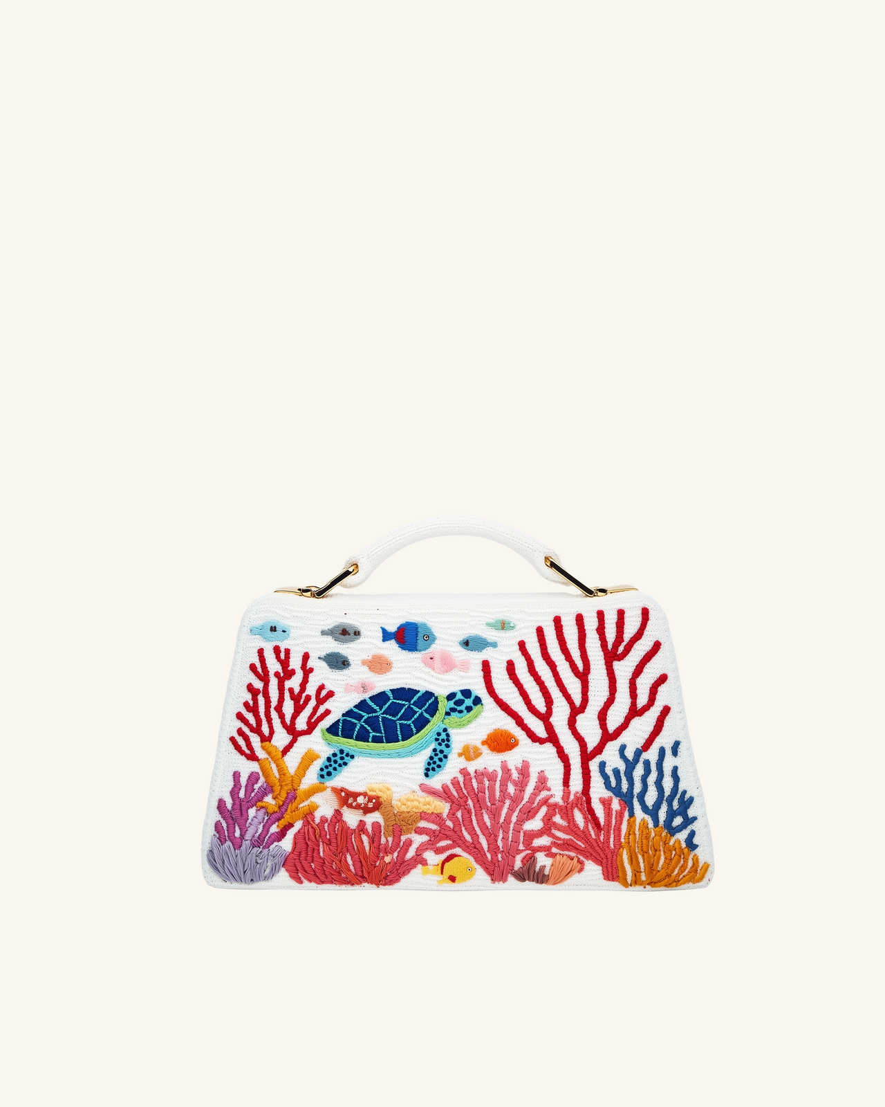 Addison Aquaria Embroidered Handbag - White