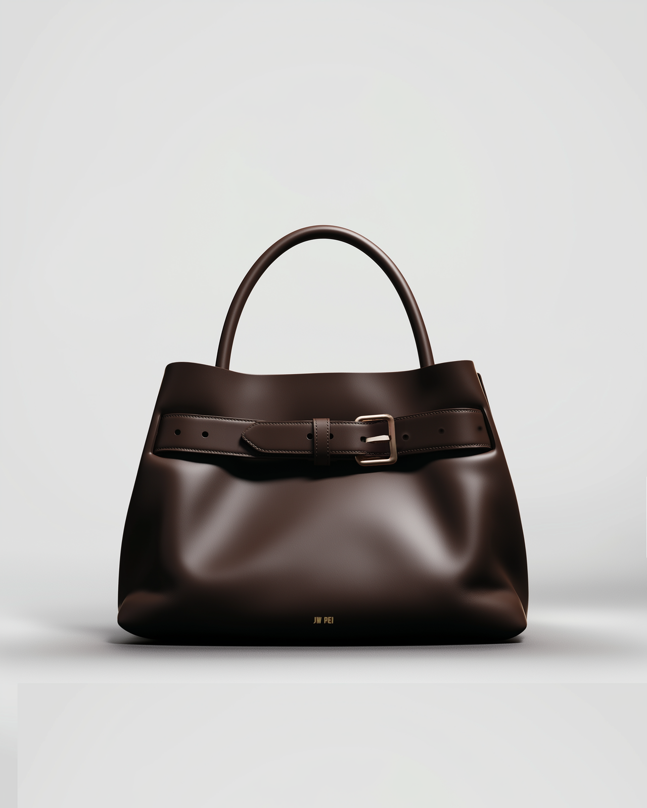 Aria Belted Leather Handbag<br>Dark Brown