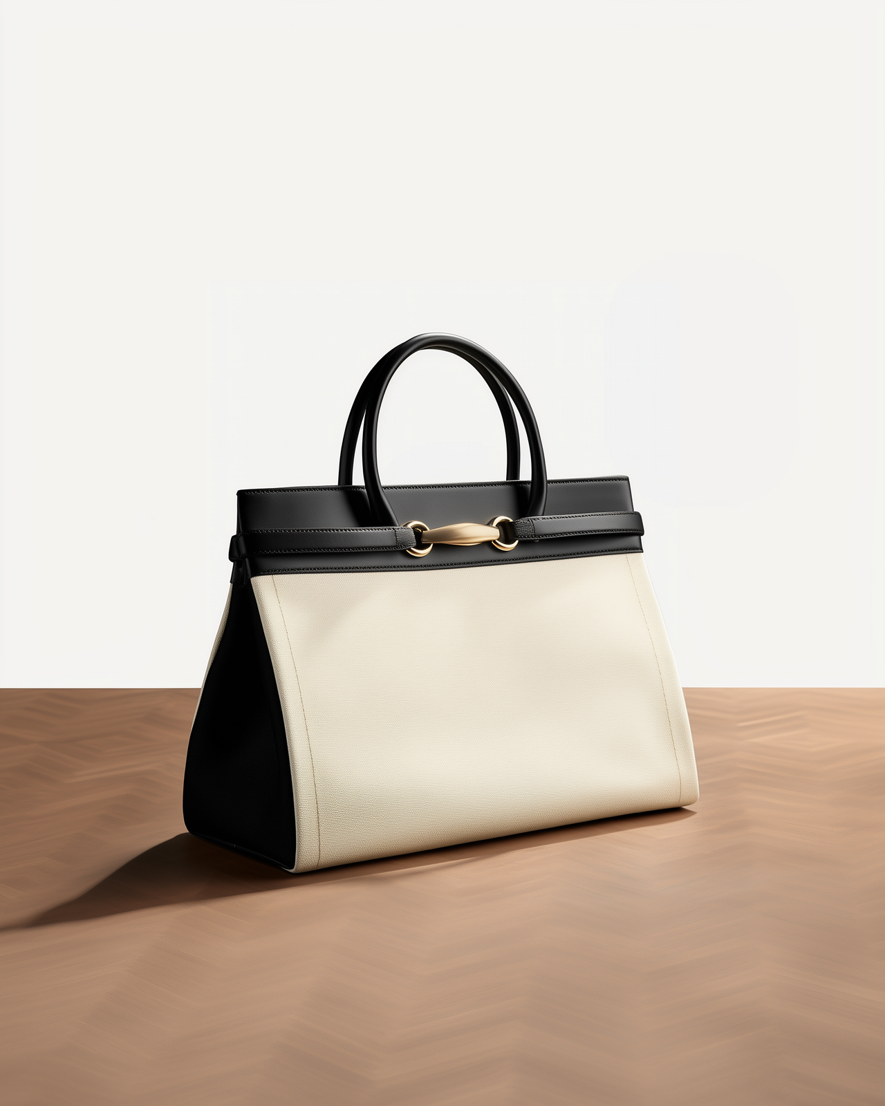 Harper Two-Tone Leather Tote - Black/Beige