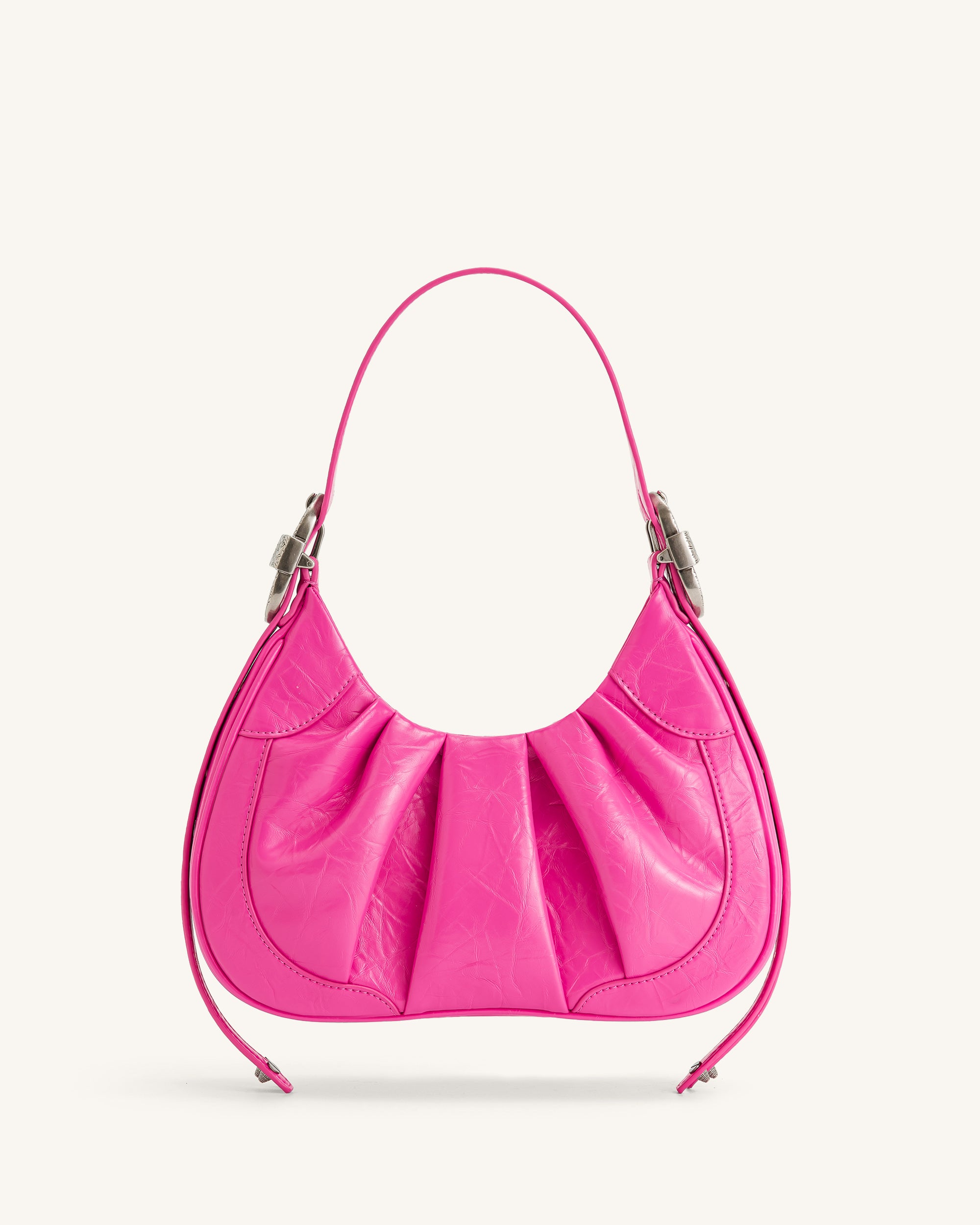 Gabbi Crushed Ruched Hobo Handbag - Bright Pink - JW PEI