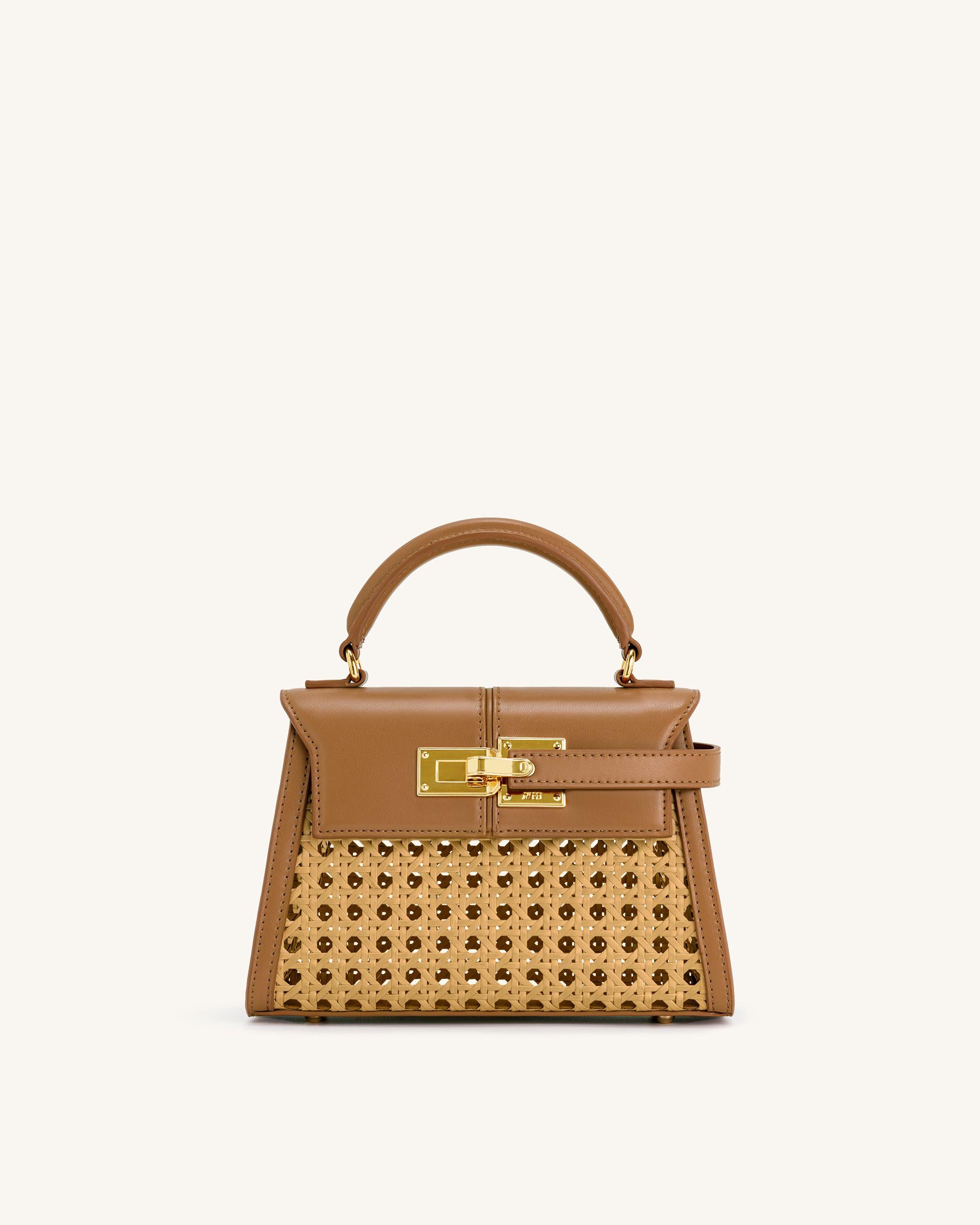 Elise Faux Bamboo Woven Top Handle Bag - Brown - JW PEI