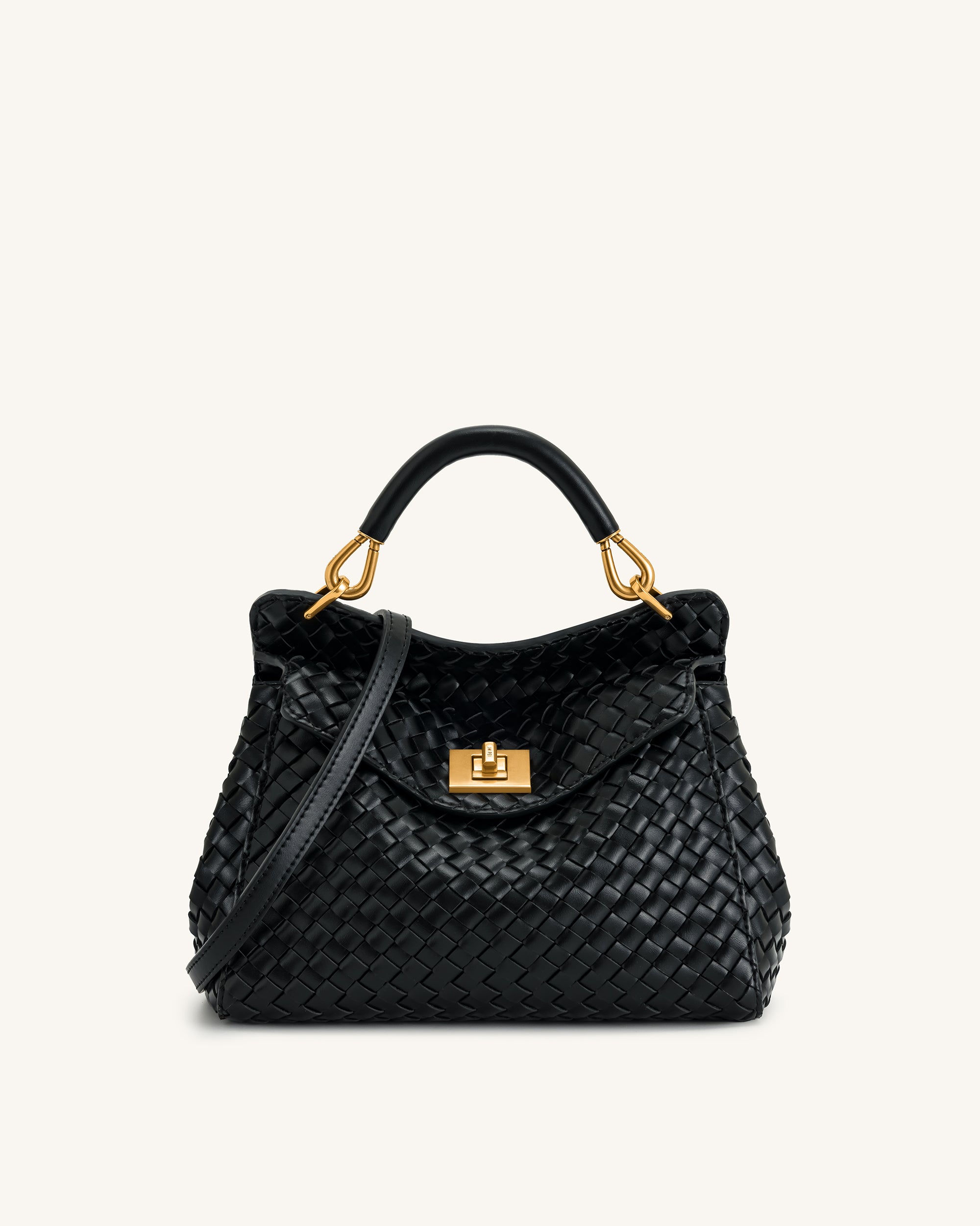 Lucia Classic Top Handle Woven Bag - Black