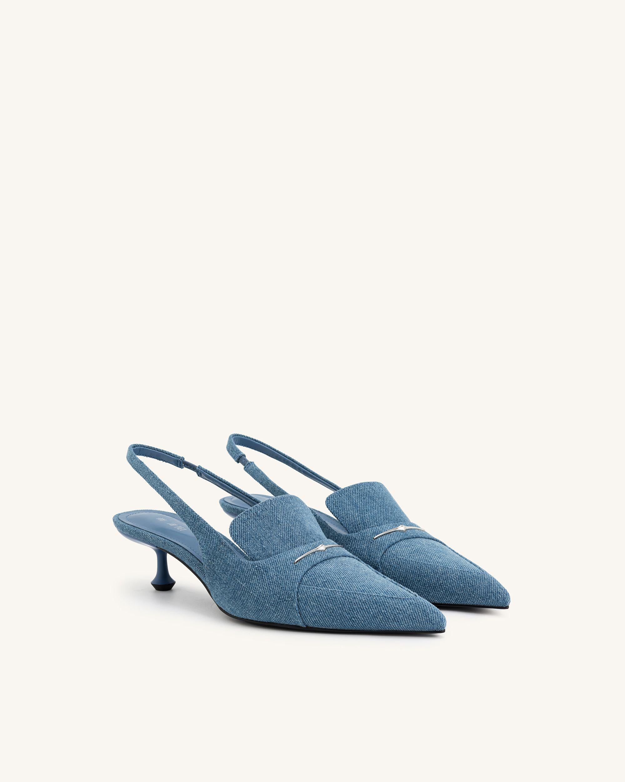 Blue kitten heel outlet pumps