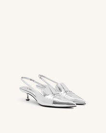 Carla Metallic Kitten Heel Pumps - Silver