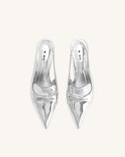 Carla Metallic Kitten Heel Pumps - Silver