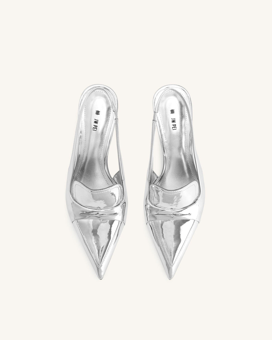 Carla Metallic Kitten Heel Pumps - Silver - JW PEI