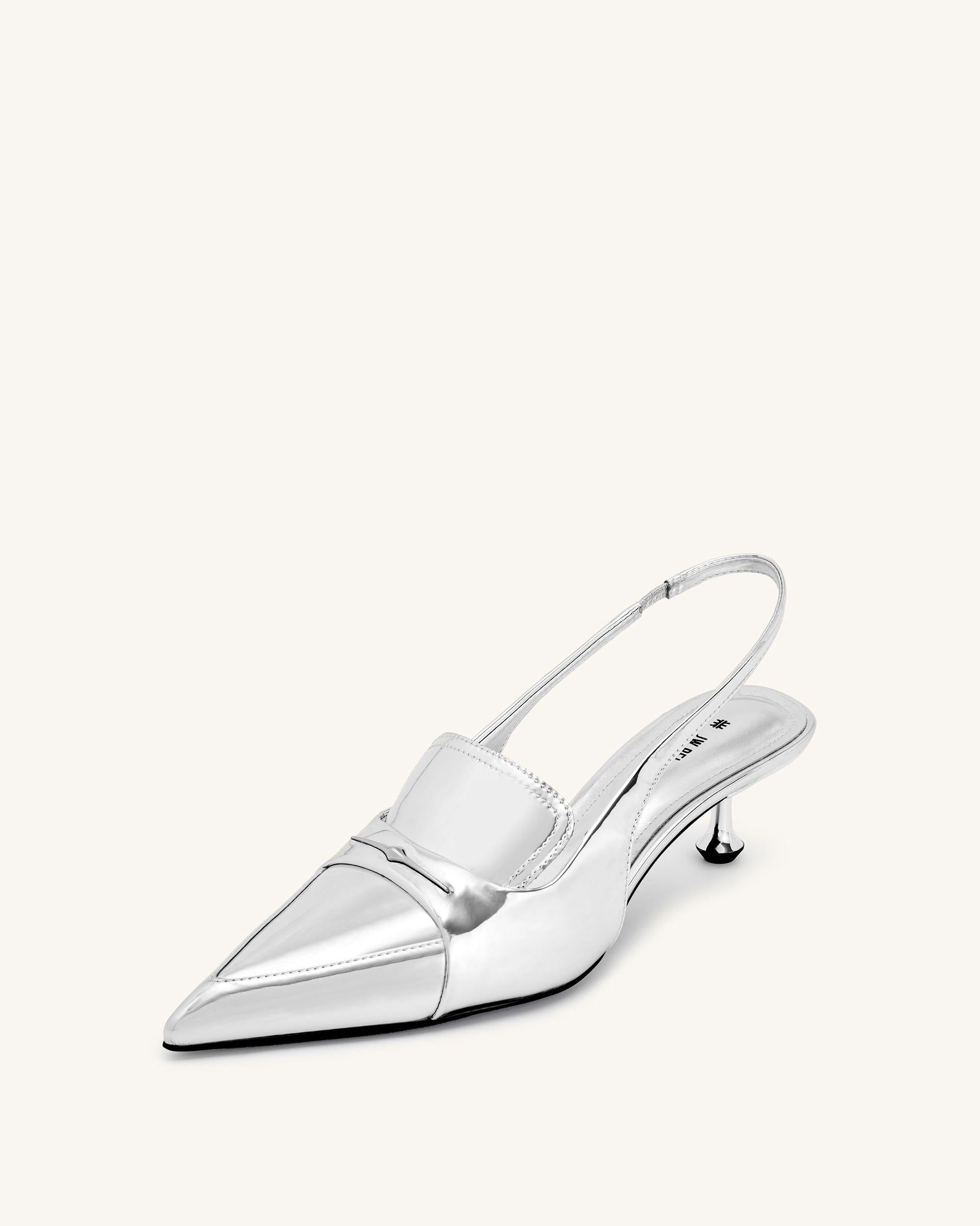 Carla Metallic Kitten Heel Pumps - Silver