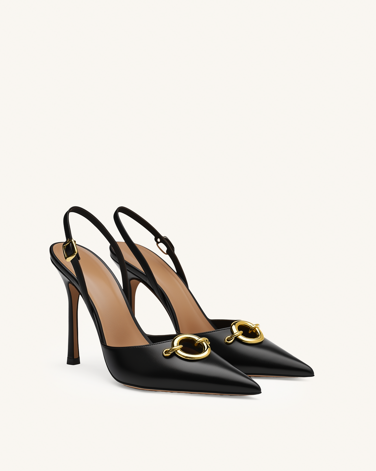 Lucy Gold Buckle Slingback Pumps - Black