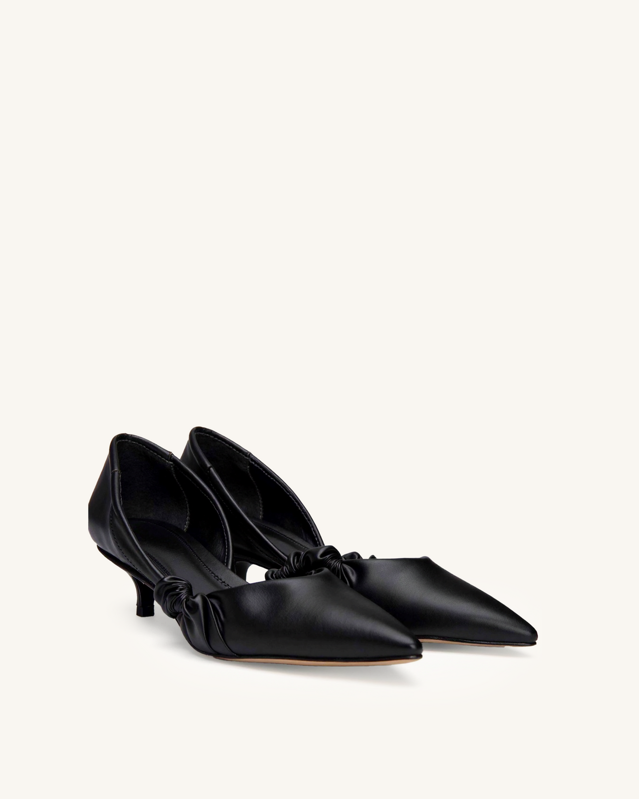 Maya Knotted Pointed-Toe Kitten Heels - Black