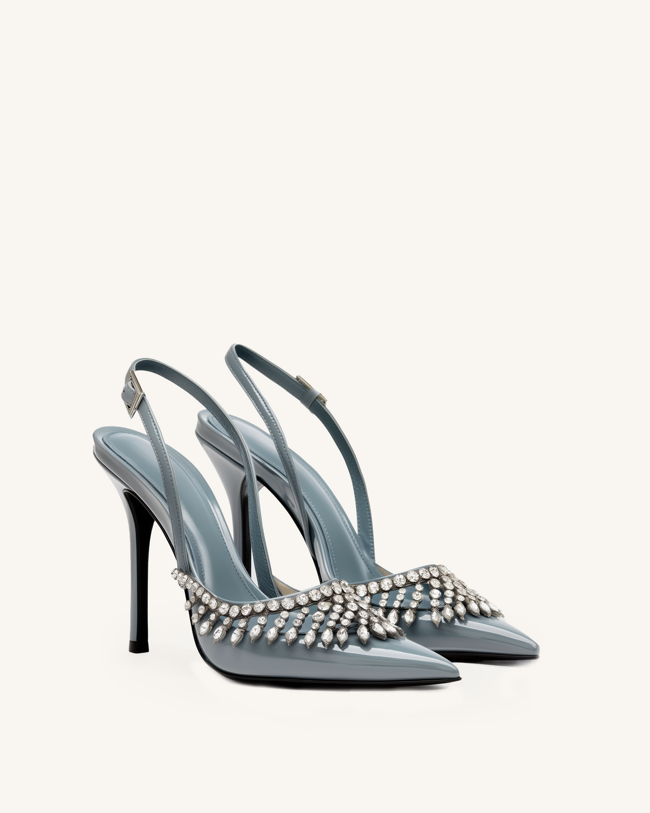 Harper Crystal Embellished Slingback Heels - Ice Blue