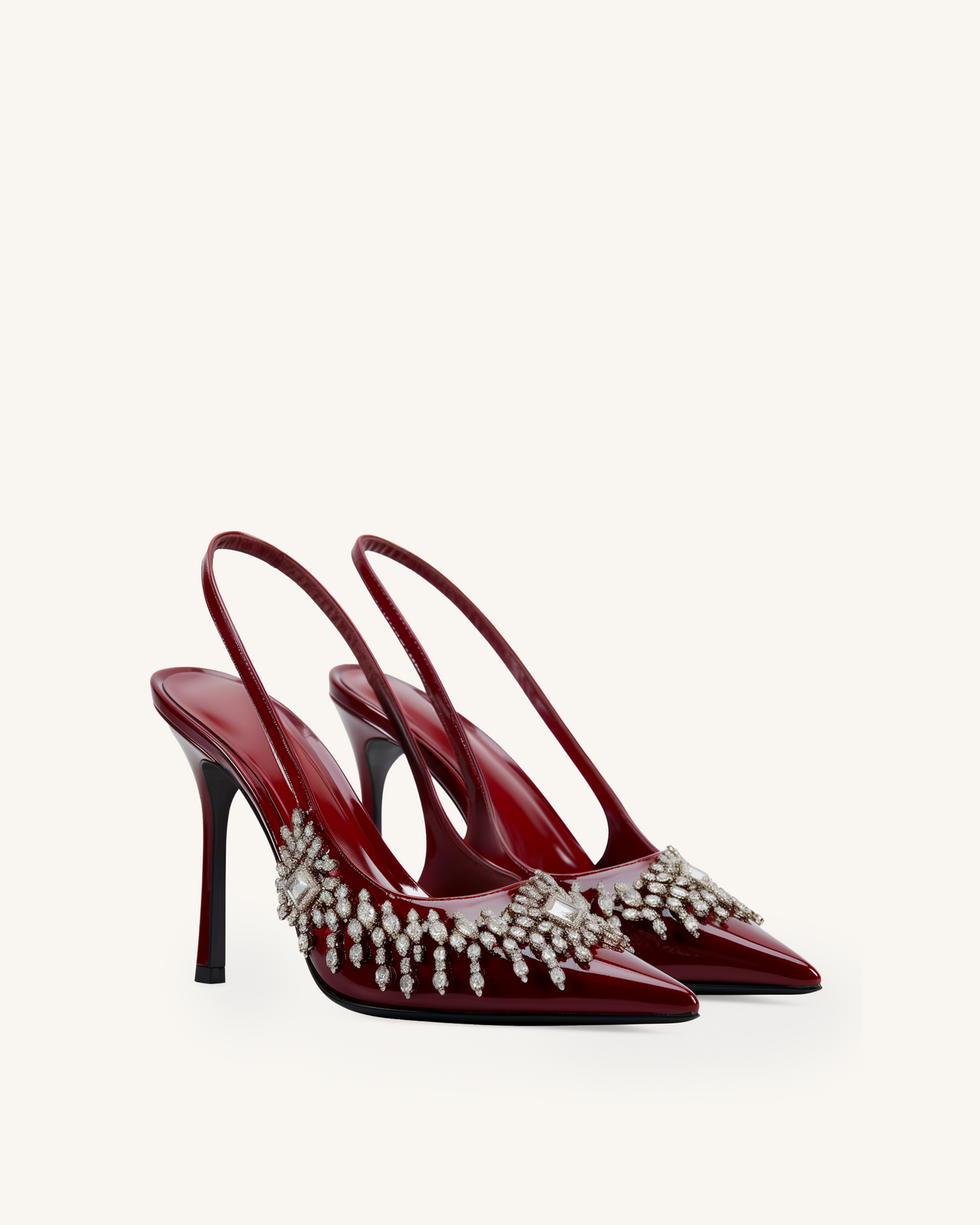 Adeline Crystal Embellished Slingback Heels - Burgundy