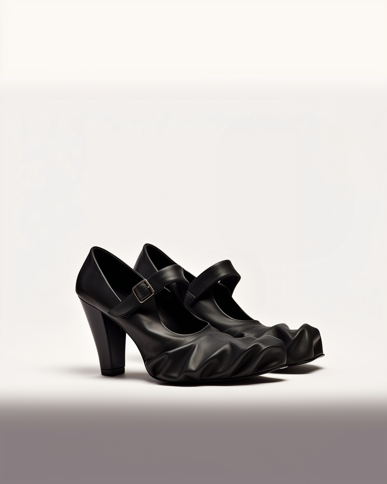 Stella Wrinkled Square Toe Mary Jane Heels<br>Black