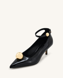 Jewel Buckle Kitten Heels Pumps-Black