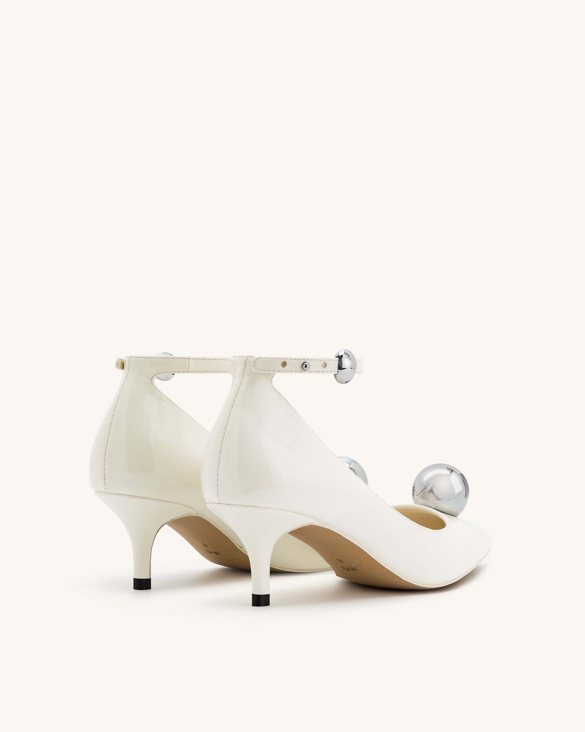 Jewel Buckle Kitten Heels Pumps - White