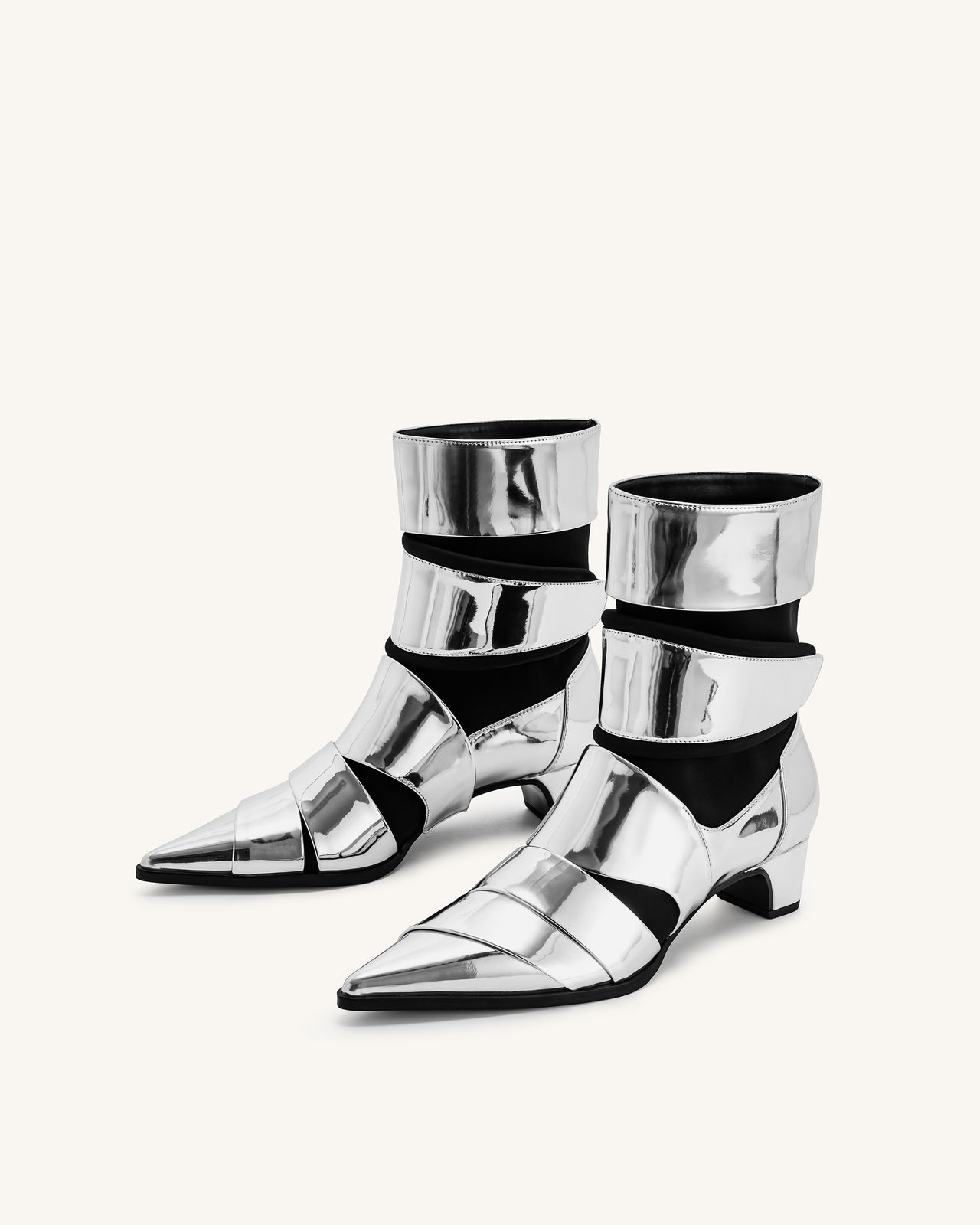 Emily Strap Ankle Boots - Silver