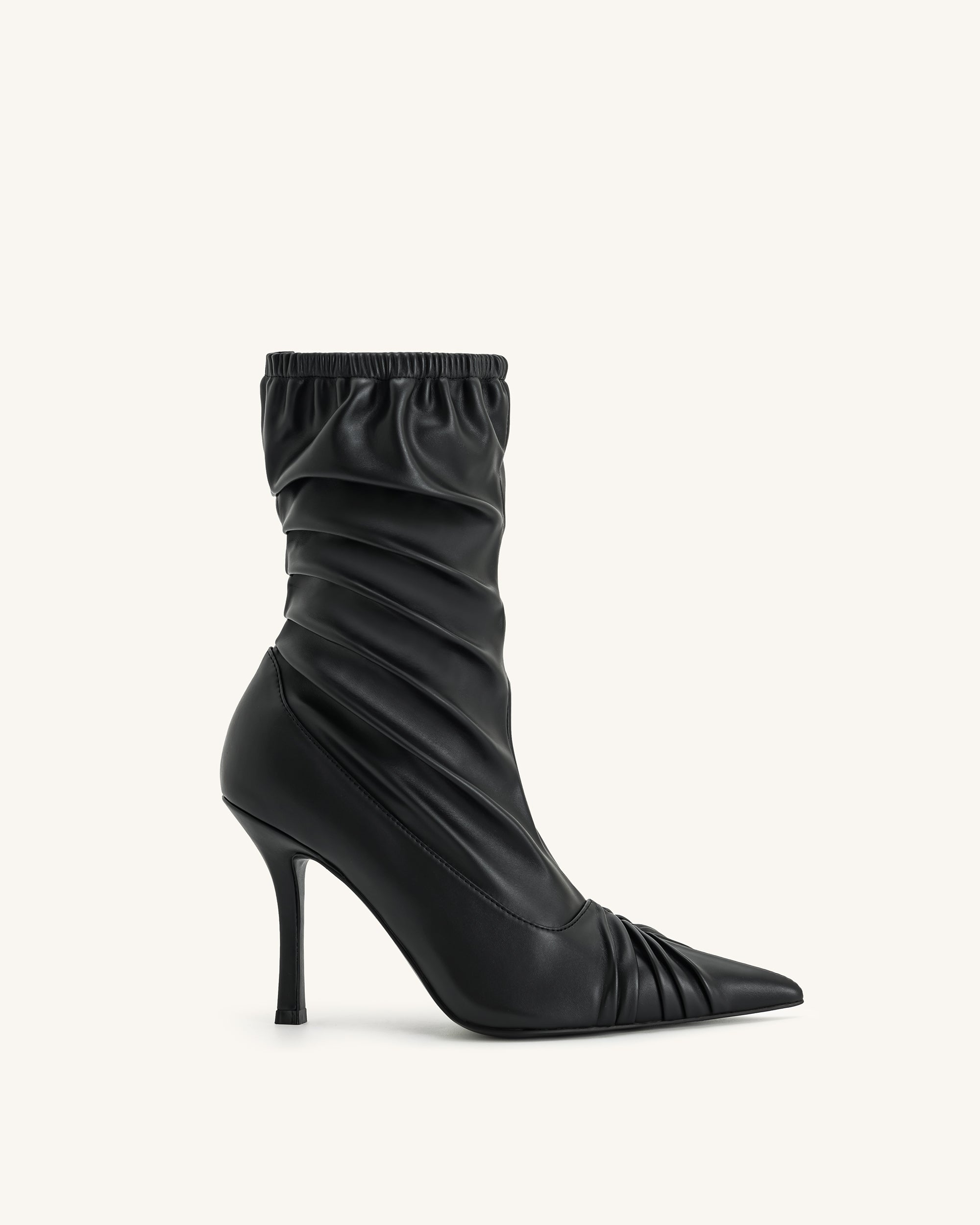 Joanne Paneled Detailing leather Ankle Boots - Black