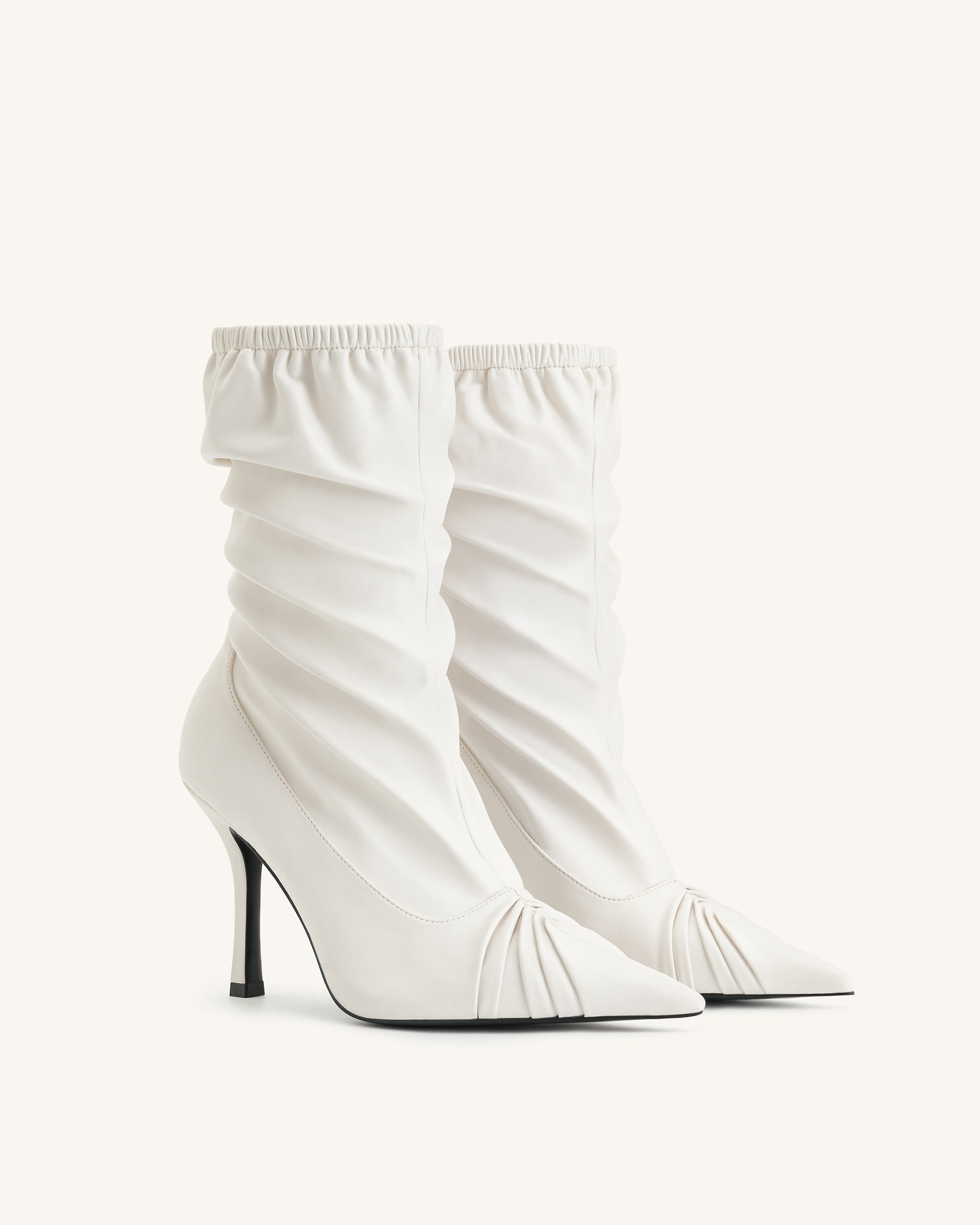 Joanne Paneled Detailing leather Ankle Boots - White