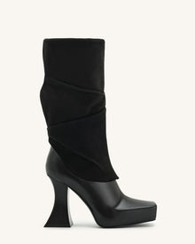 Reyna Square Toe Platform Knit Boots - Black