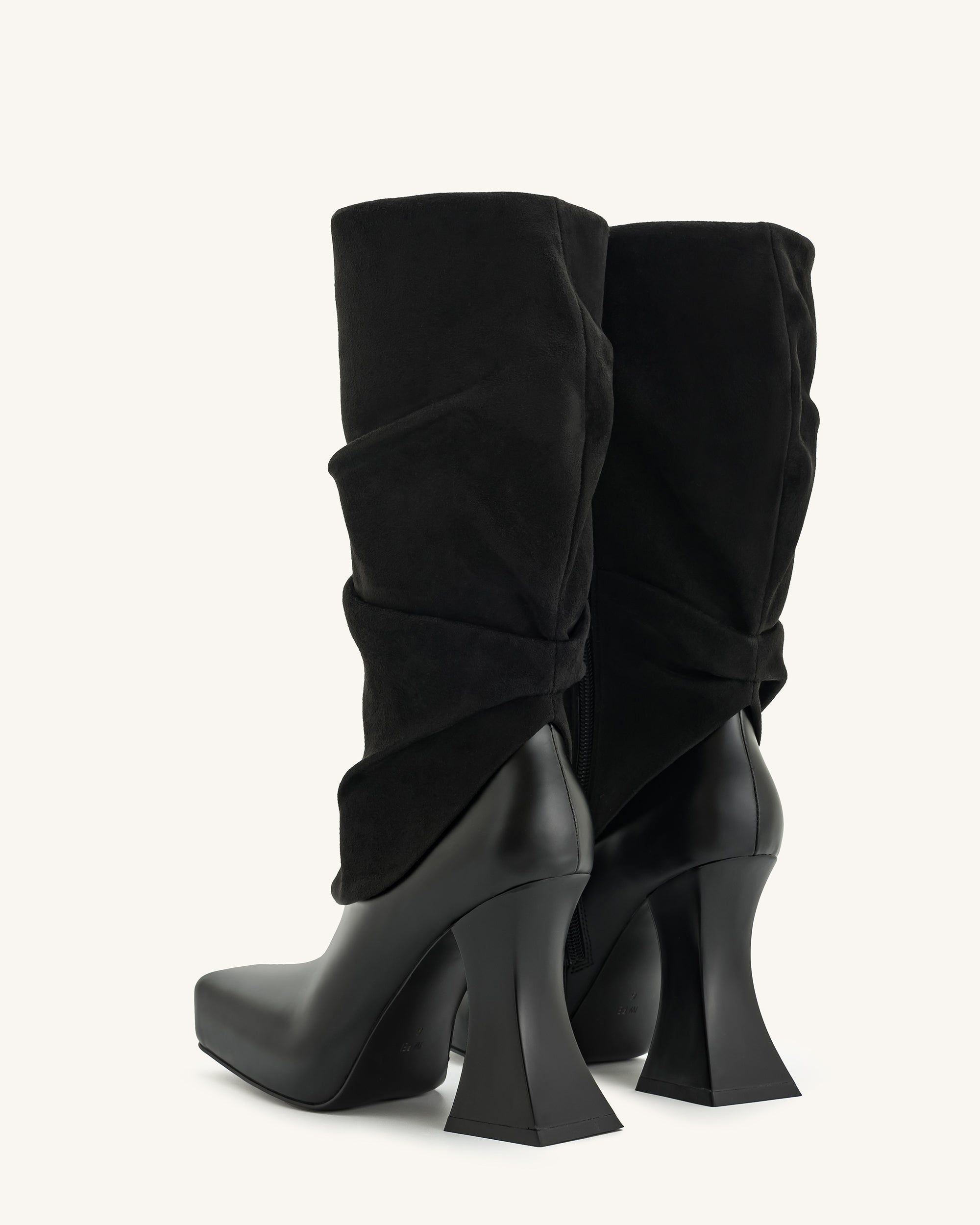 Reyna Square Toe Platform Knit Boots - Black