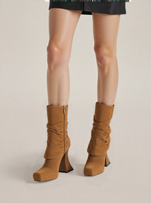 Reyna Square Toe Platform Knit Boots - Brown