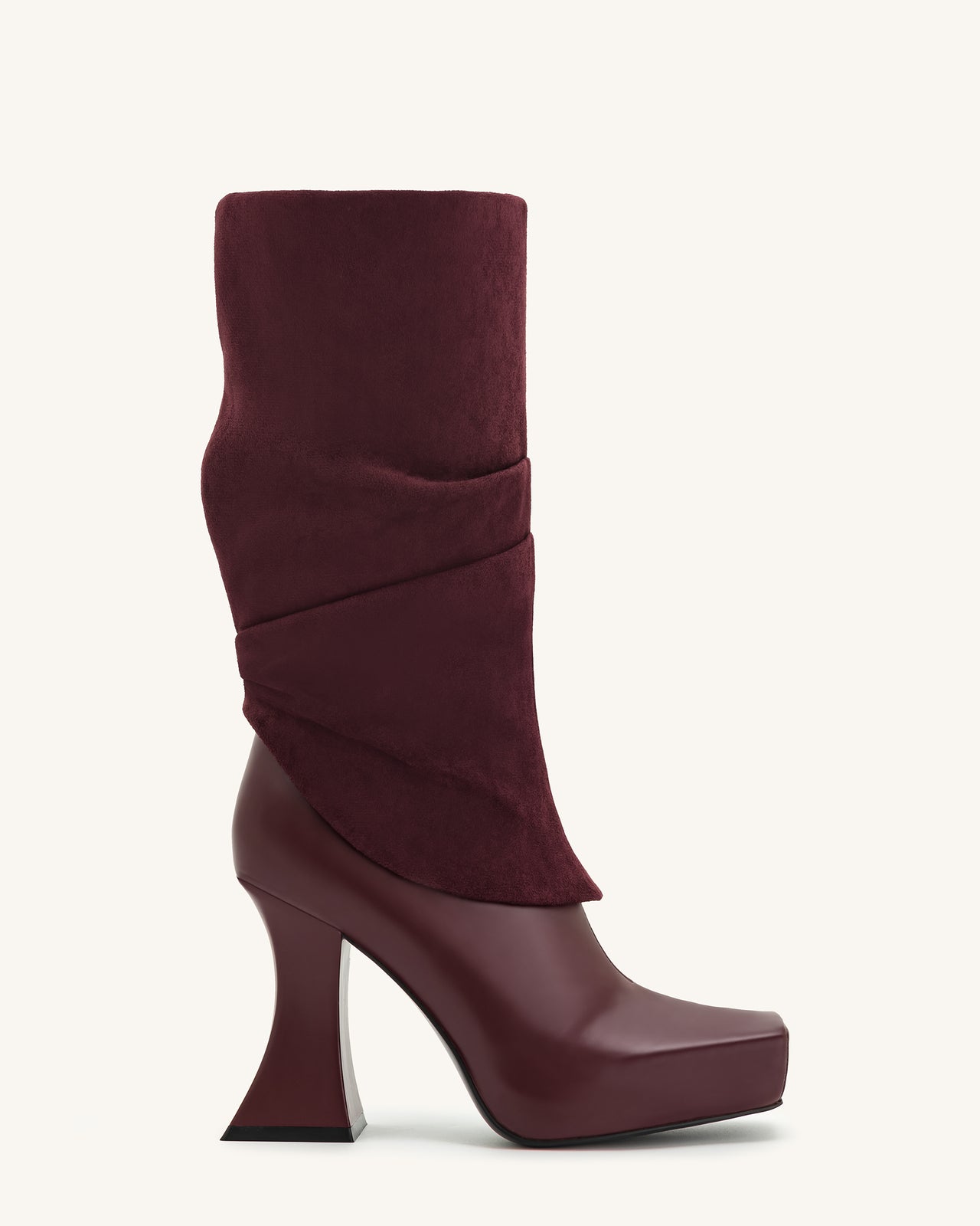 Reyna Square Toe Platform Knit Boots - Claret Red