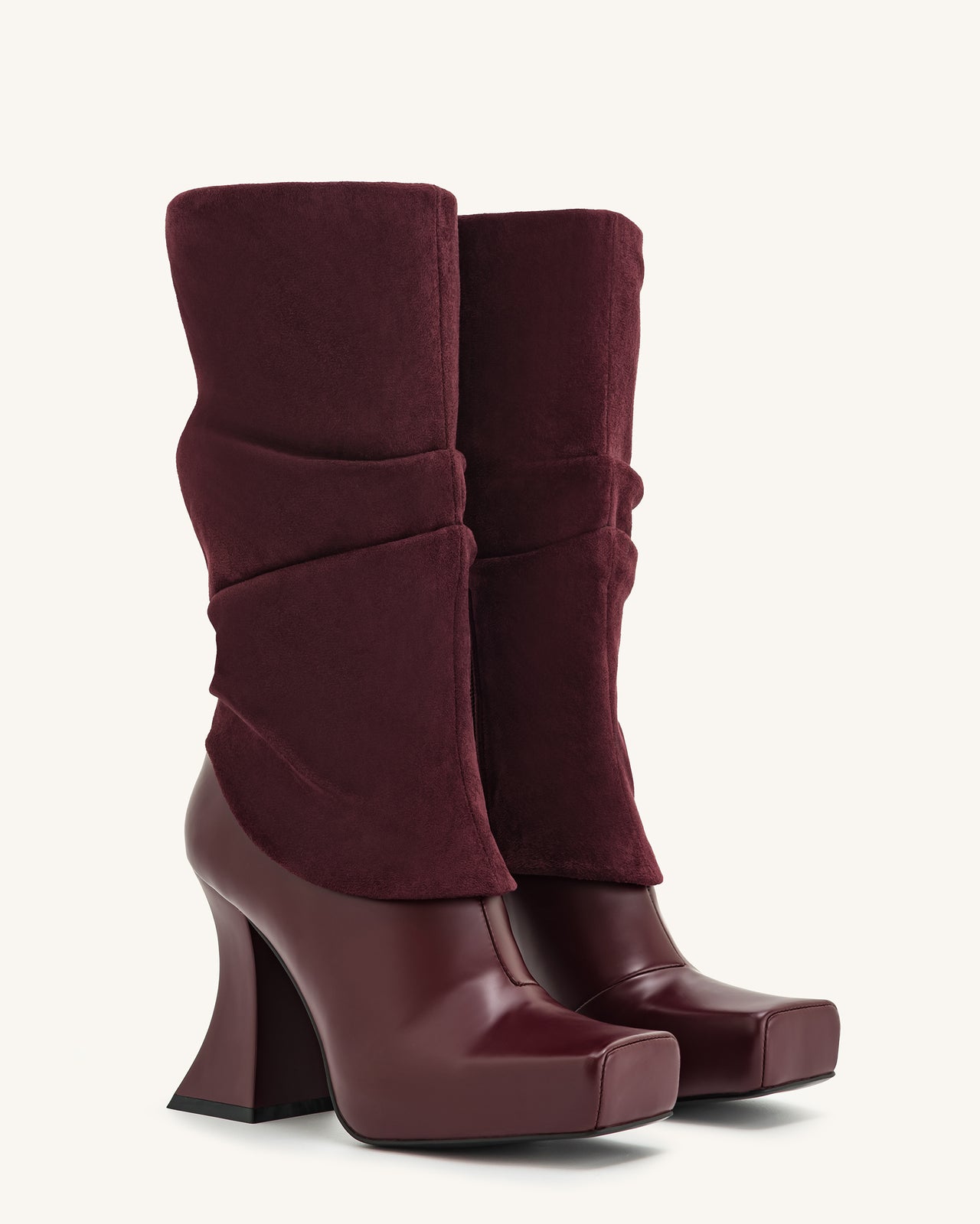 Reyna Square Toe Platform Knit Boots - Claret Red