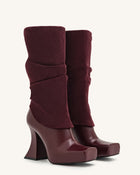 Reyna Square Toe Platform Knit Boots - Claret Red