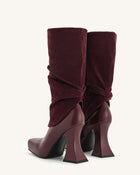 Reyna Square Toe Platform Knit Boots - Claret Red