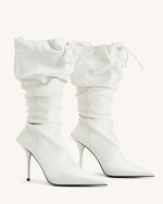 Olivia Leather High Heel Boots - White