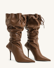 Olivia Leather High Heel Boots - Brown