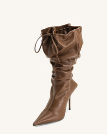 Olivia Leather High Heel Boots - Brown